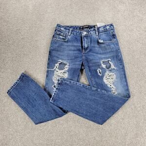 Zara Trafaluc Jeans Womens 4 Blue Mid Wash Distressed Denim Straight Slim